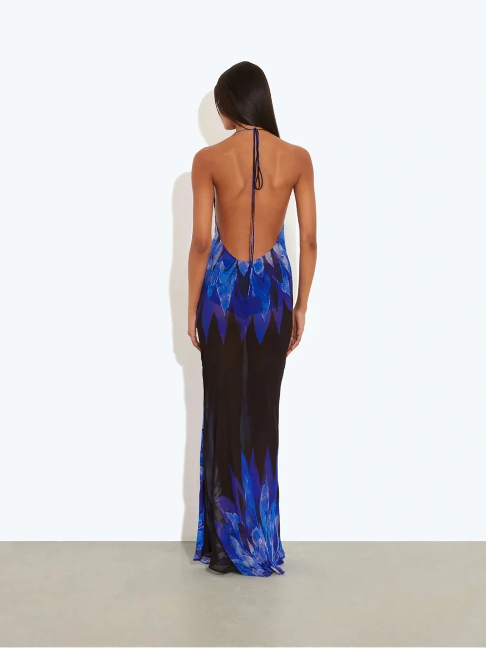Rat & Boa Black Maxi Dress with Blue Floral Print